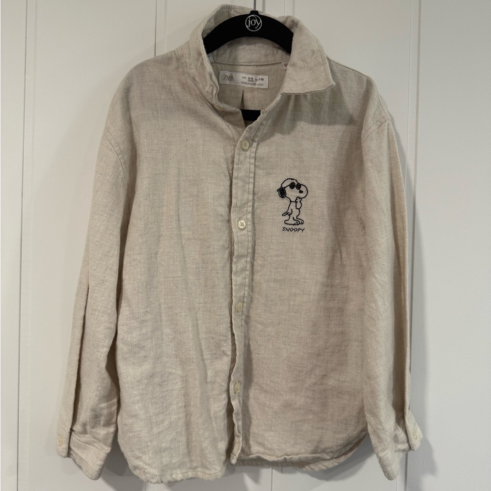 Zara Kids Cream Shirt with Snoopy Embroidery